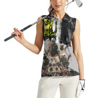 Boombox Breakdancer Women Sleeveless Polo Shirt with Grafiti Art and Grunge Street Hip Hop Style - Wonder Print Shop