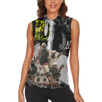 Boombox Breakdancer Women Sleeveless Polo Shirt with Grafiti Art and Grunge Street Hip Hop Style - Wonder Print Shop