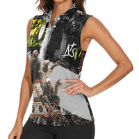 Boombox Breakdancer Women Sleeveless Polo Shirt with Grafiti Art and Grunge Street Hip Hop Style - Wonder Print Shop