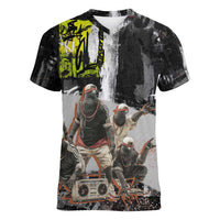 Boombox Breakdancer Women V-Neck T-Shirt with Grafiti Art and Grunge Street Hip Hop Style - Wonder Print Shop