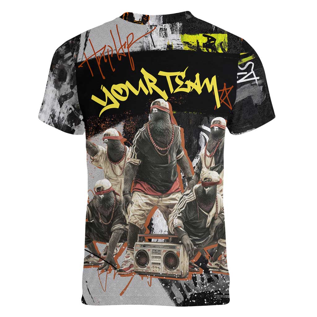 Boombox Breakdancer Women V-Neck T-Shirt with Grafiti Art and Grunge Street Hip Hop Style - Wonder Print Shop
