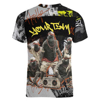Boombox Breakdancer Women V-Neck T-Shirt with Grafiti Art and Grunge Street Hip Hop Style - Wonder Print Shop