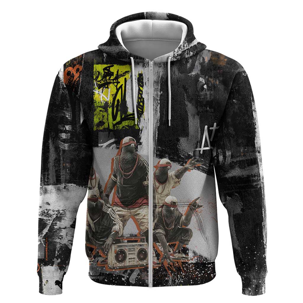 Boombox Breakdancer Zip Hoodie with Grafiti Art and Grunge Street Hip Hop Style - Wonder Print Shop