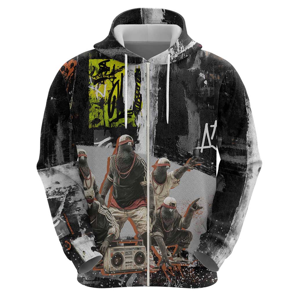 Boombox Breakdancer Zip Hoodie with Grafiti Art and Grunge Street Hip Hop Style - Wonder Print Shop