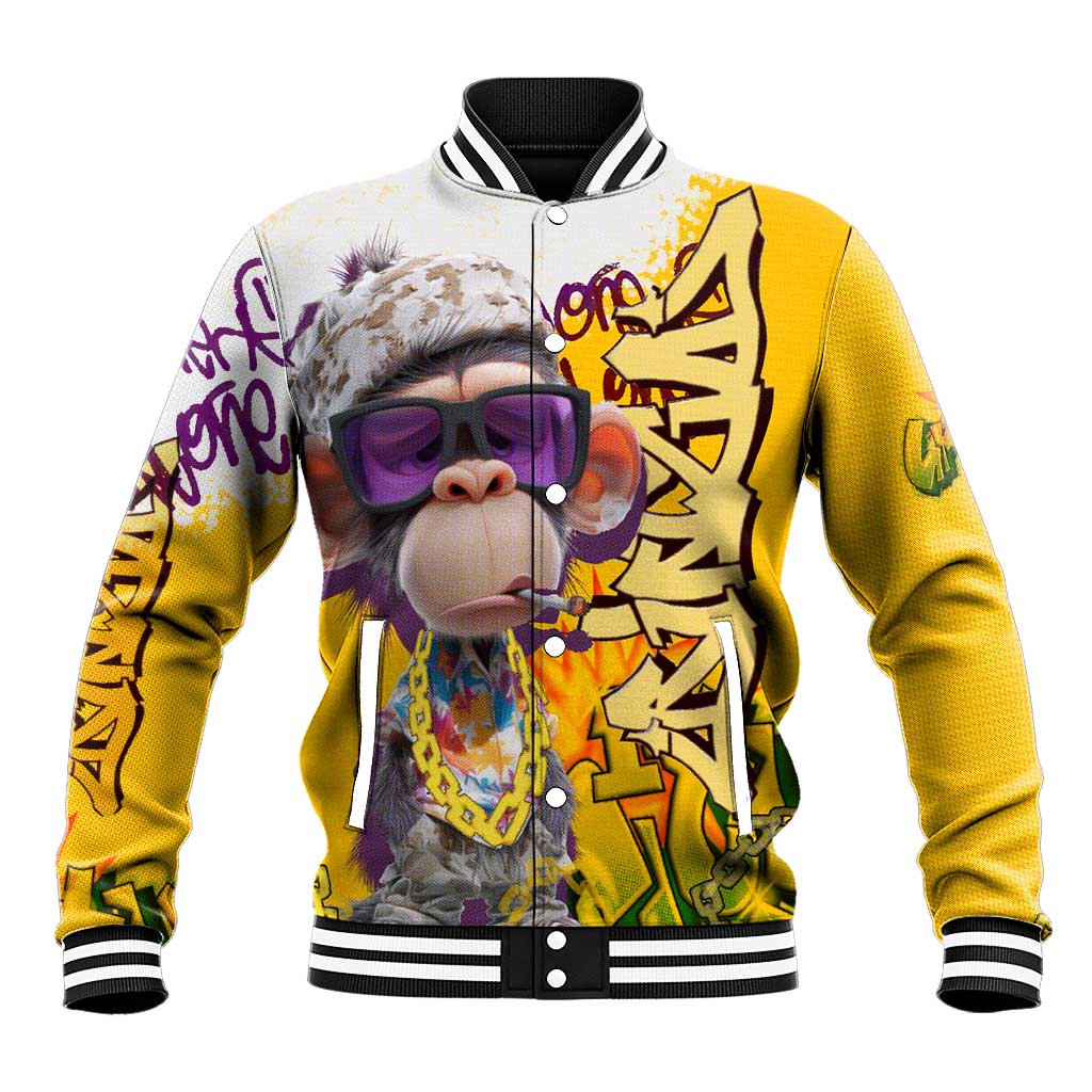 Graffiti Monkey Baseball Jacket with Hip Hop Sunglasses and Gold Chain Design - Wonder Print Shop