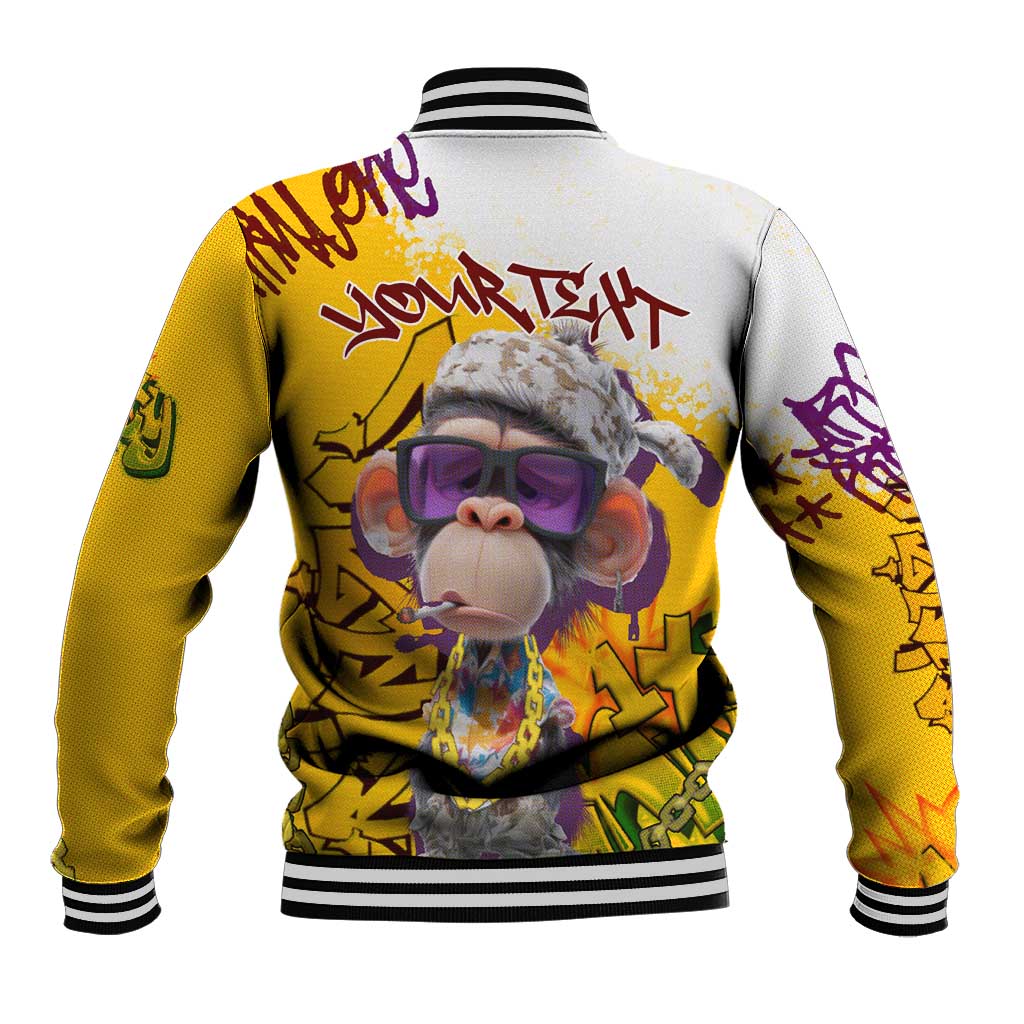 Graffiti Monkey Baseball Jacket with Hip Hop Sunglasses and Gold Chain Design - Wonder Print Shop