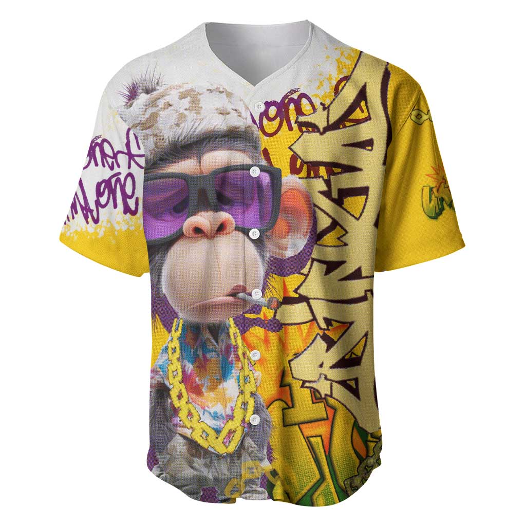 Graffiti Monkey Baseball Jersey with Hip Hop Sunglasses and Gold Chain Design - Wonder Print Shop