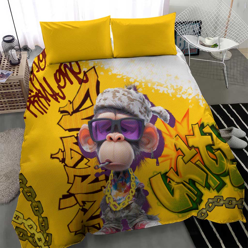 Graffiti Monkey Bedding Set with Hip Hop Sunglasses and Gold Chain Design - Wonder Print Shop
