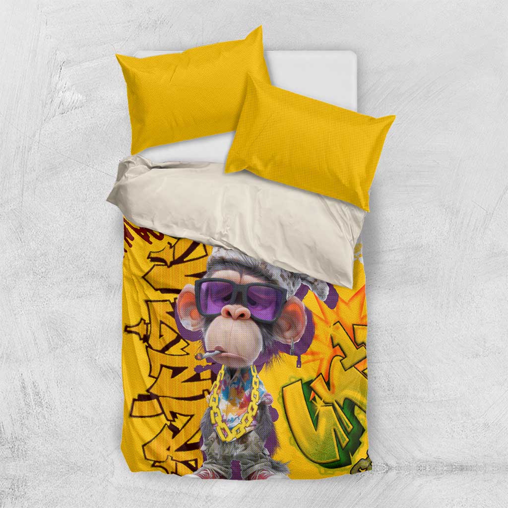 Graffiti Monkey Bedding Set with Hip Hop Sunglasses and Gold Chain Design - Wonder Print Shop