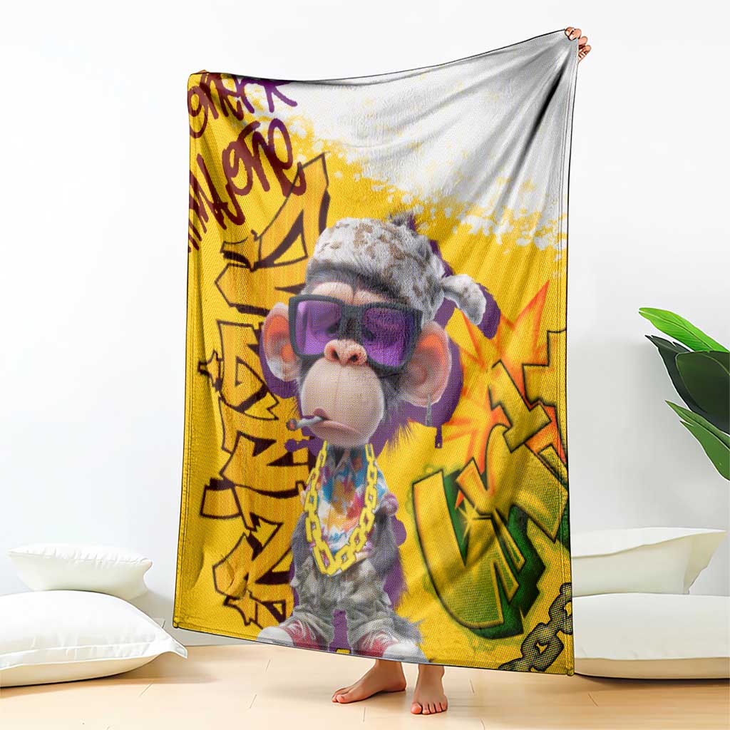 Graffiti Monkey Blanket with Hip Hop Sunglasses and Gold Chain Design - Wonder Print Shop