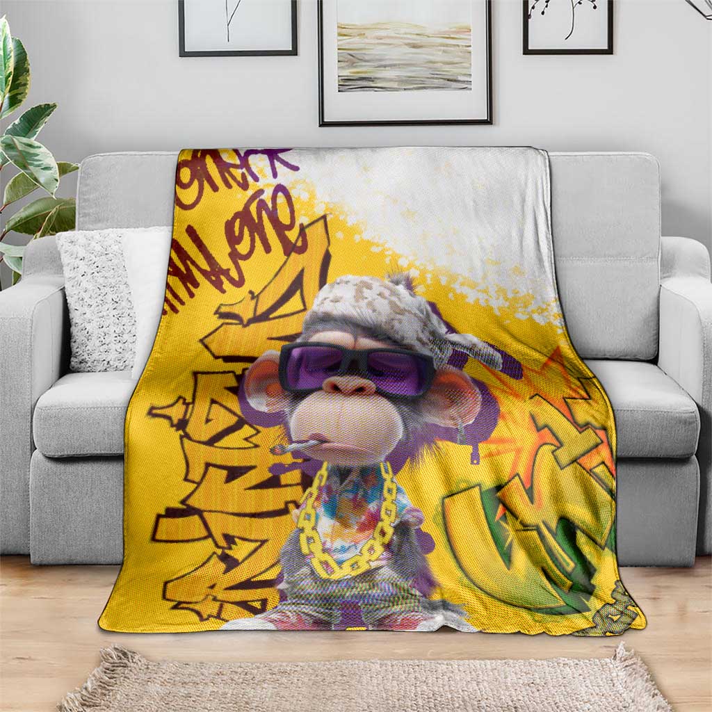 Graffiti Monkey Blanket with Hip Hop Sunglasses and Gold Chain Design - Wonder Print Shop