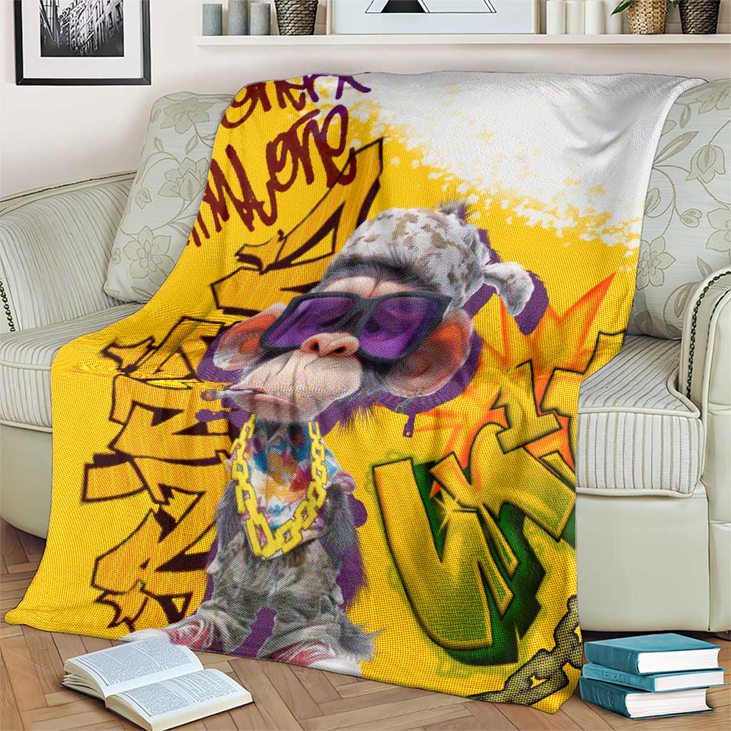 Graffiti Monkey Blanket with Hip Hop Sunglasses and Gold Chain Design - Wonder Print Shop