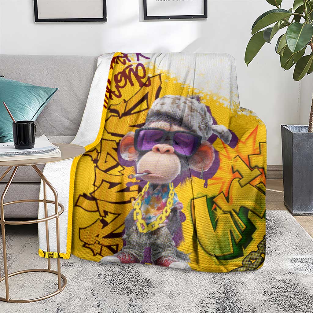 Graffiti Monkey Blanket with Hip Hop Sunglasses and Gold Chain Design - Wonder Print Shop