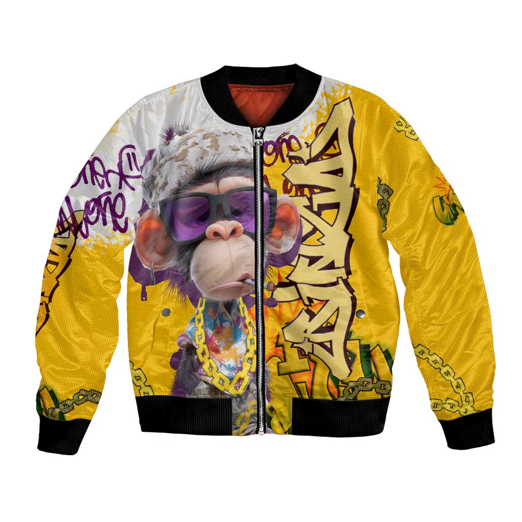 Graffiti Monkey Bomber Jacket with Hip Hop Sunglasses and Gold Chain Design - Wonder Print Shop