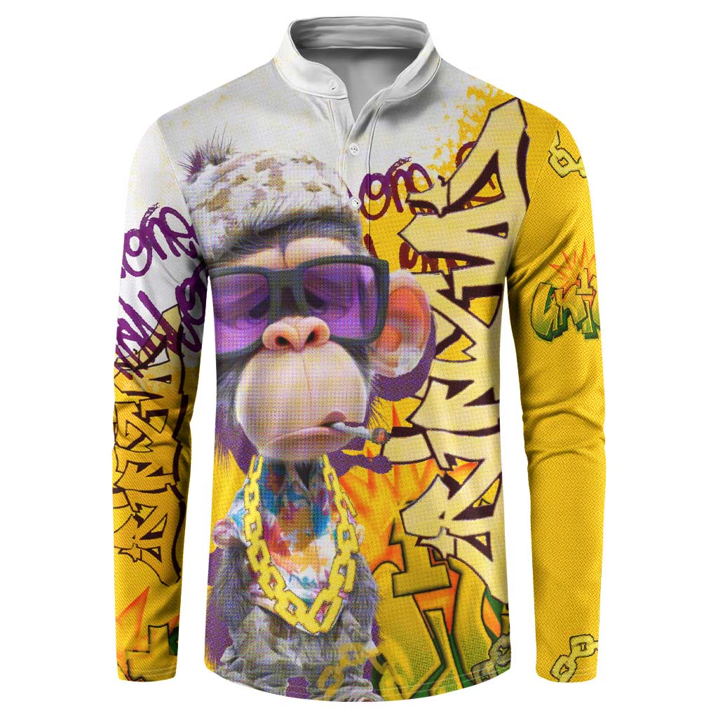 Graffiti Monkey Button Sweatshirt with Hip Hop Sunglasses and Gold Chain Design - Wonder Print Shop