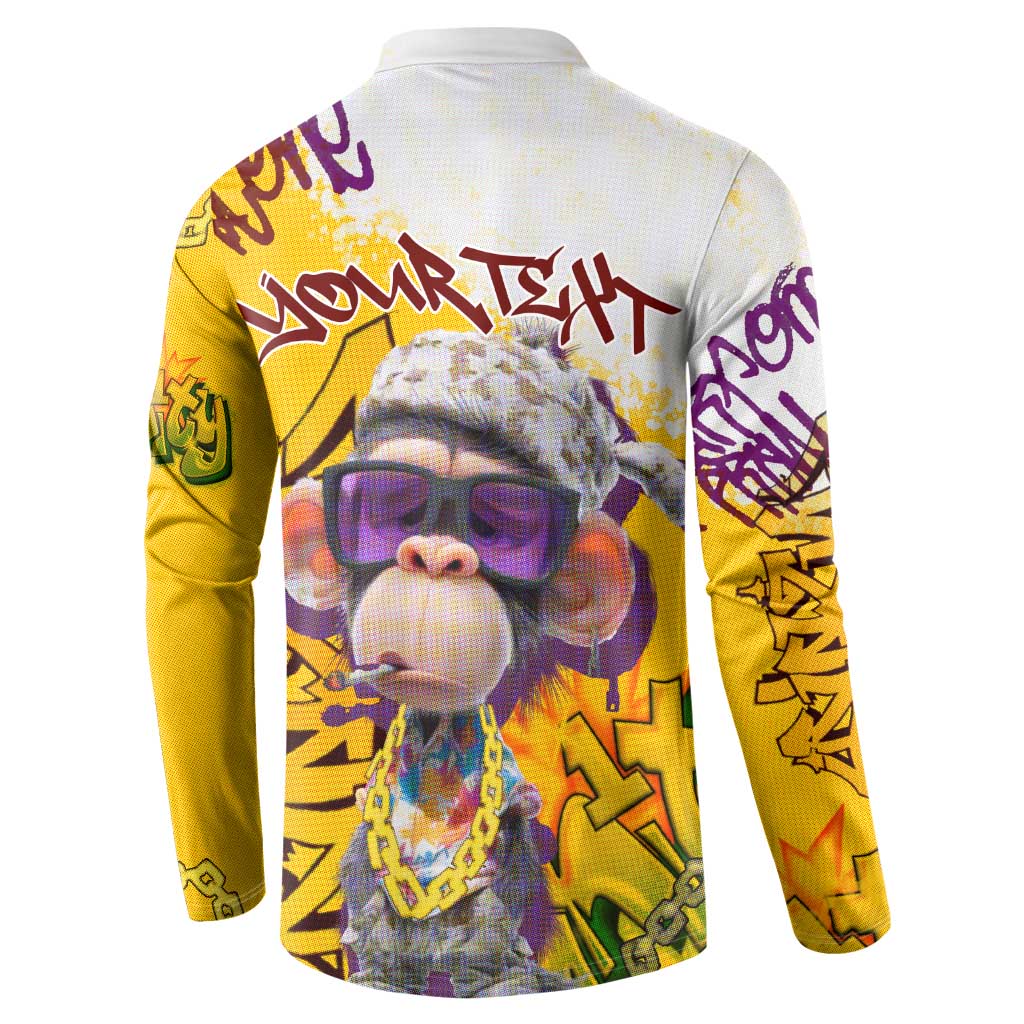 Graffiti Monkey Button Sweatshirt with Hip Hop Sunglasses and Gold Chain Design - Wonder Print Shop