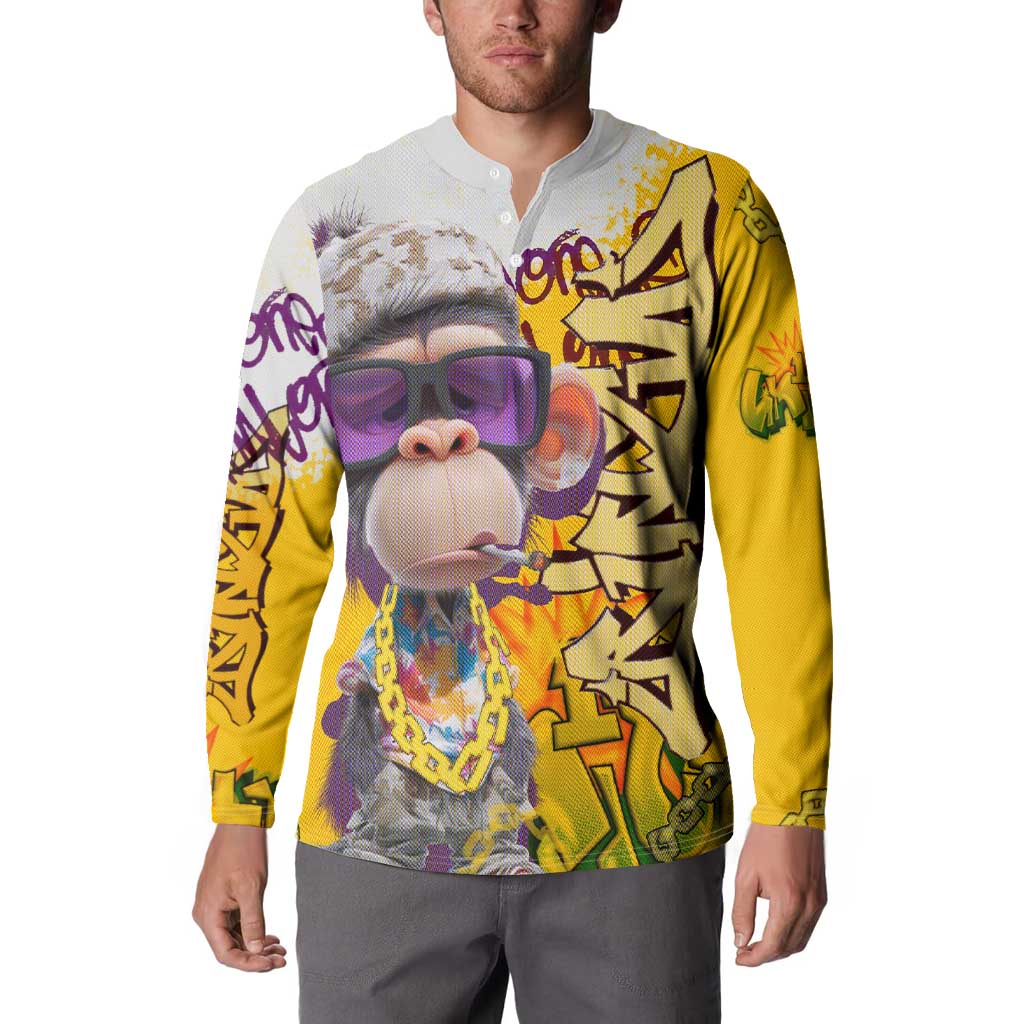 Graffiti Monkey Button Sweatshirt with Hip Hop Sunglasses and Gold Chain Design - Wonder Print Shop