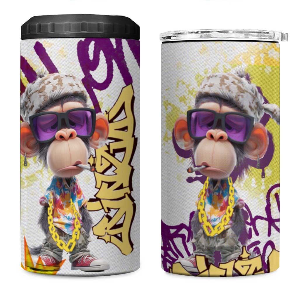 Graffiti Monkey 4 in 1 Can Cooler Tumbler with Hip Hop Sunglasses and Gold Chain Design - Wonder Print Shop
