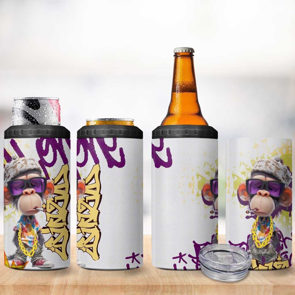 Graffiti Monkey 4 in 1 Can Cooler Tumbler with Hip Hop Sunglasses and Gold Chain Design - Wonder Print Shop