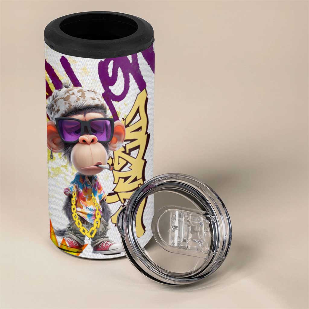 Graffiti Monkey 4 in 1 Can Cooler Tumbler with Hip Hop Sunglasses and Gold Chain Design - Wonder Print Shop