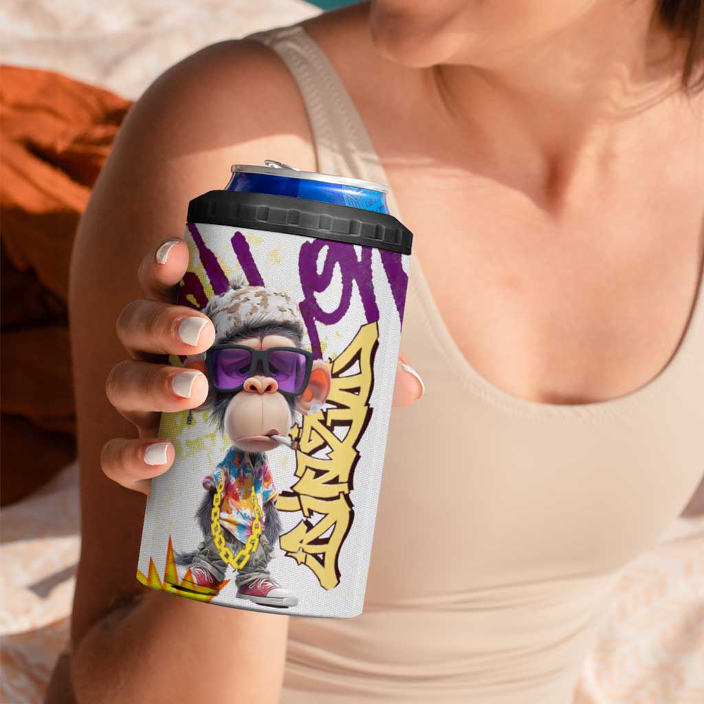 Graffiti Monkey 4 in 1 Can Cooler Tumbler with Hip Hop Sunglasses and Gold Chain Design - Wonder Print Shop