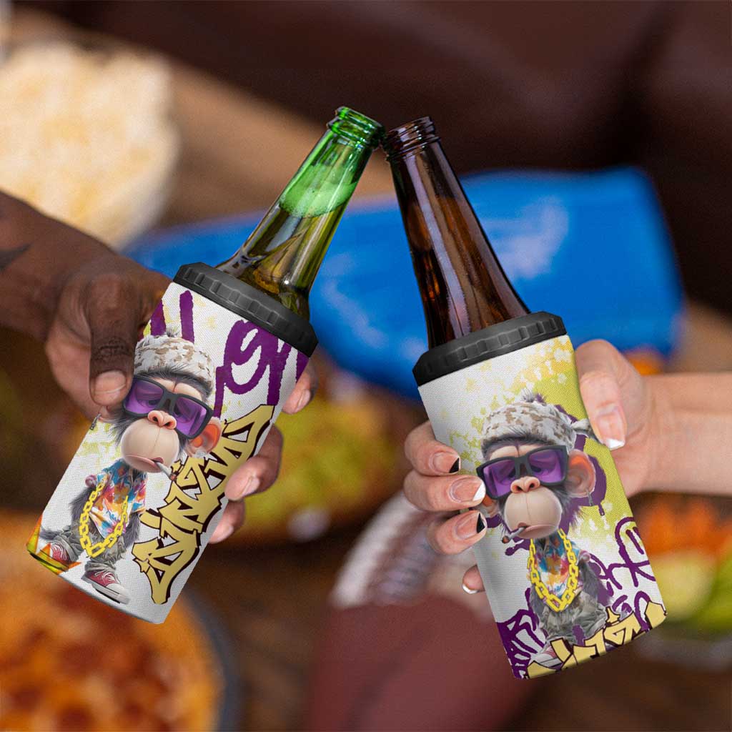 Graffiti Monkey 4 in 1 Can Cooler Tumbler with Hip Hop Sunglasses and Gold Chain Design - Wonder Print Shop