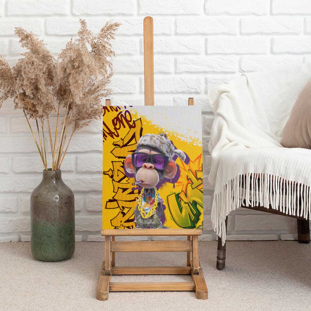 Graffiti Monkey Canvas Wall Art with Hip Hop Sunglasses and Gold Chain Design - Wonder Print Shop