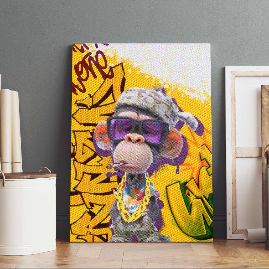 Graffiti Monkey Canvas Wall Art with Hip Hop Sunglasses and Gold Chain Design - Wonder Print Shop