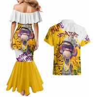 Graffiti Monkey Couples Matching Mermaid Dress and Hawaiian Shirt with Hip Hop Sunglasses and Gold Chain Design - Wonder Print Shop