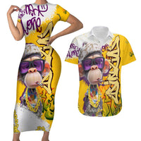 Graffiti Monkey Couples Matching Short Sleeve Bodycon Dress and Hawaiian Shirt with Hip Hop Sunglasses and Gold Chain Design - Wonder Print Shop