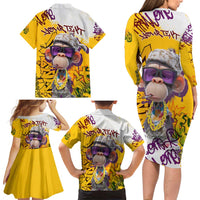 Graffiti Monkey Family Matching Long Sleeve Bodycon Dress and Hawaiian Shirt with Hip Hop Sunglasses and Gold Chain Design - Wonder Print Shop
