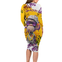 Graffiti Monkey Family Matching Long Sleeve Bodycon Dress and Hawaiian Shirt with Hip Hop Sunglasses and Gold Chain Design - Wonder Print Shop