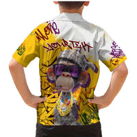 Graffiti Monkey Family Matching Mermaid Dress and Hawaiian Shirt with Hip Hop Sunglasses and Gold Chain Design - Wonder Print Shop