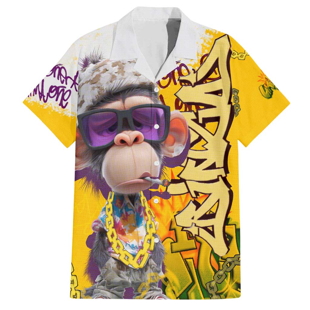 Graffiti Monkey Family Matching Off Shoulder Maxi Dress and Hawaiian Shirt with Hip Hop Sunglasses and Gold Chain Design - Wonder Print Shop