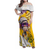 Graffiti Monkey Family Matching Off Shoulder Maxi Dress and Hawaiian Shirt with Hip Hop Sunglasses and Gold Chain Design - Wonder Print Shop
