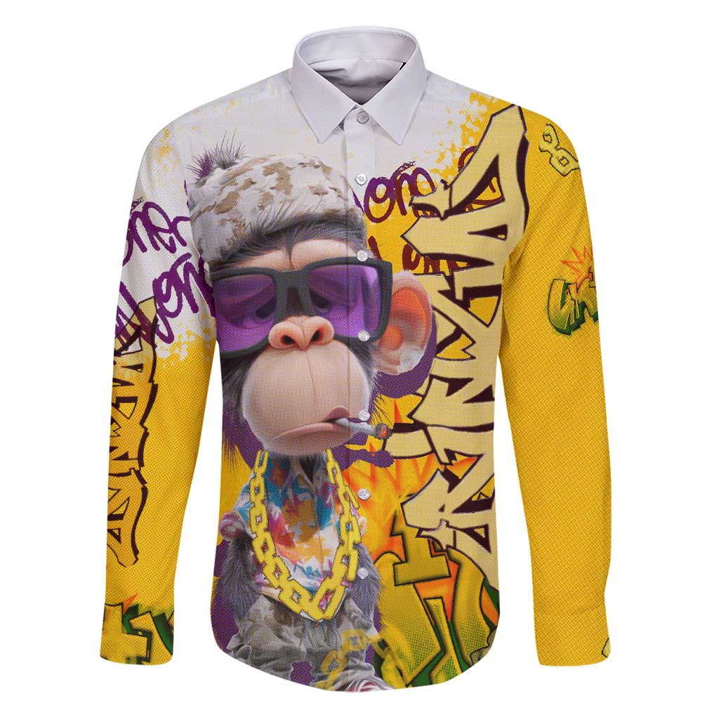 Graffiti Monkey Family Matching Puletasi and Hawaiian Shirt with Hip Hop Sunglasses and Gold Chain Design - Wonder Print Shop