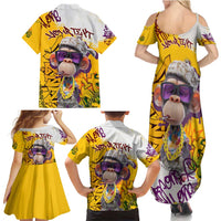 Graffiti Monkey Family Matching Summer Maxi Dress and Hawaiian Shirt with Hip Hop Sunglasses and Gold Chain Design - Wonder Print Shop