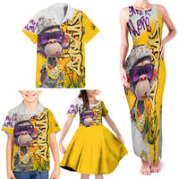 Graffiti Monkey Family Matching Tank Maxi Dress and Hawaiian Shirt with Hip Hop Sunglasses and Gold Chain Design - Wonder Print Shop