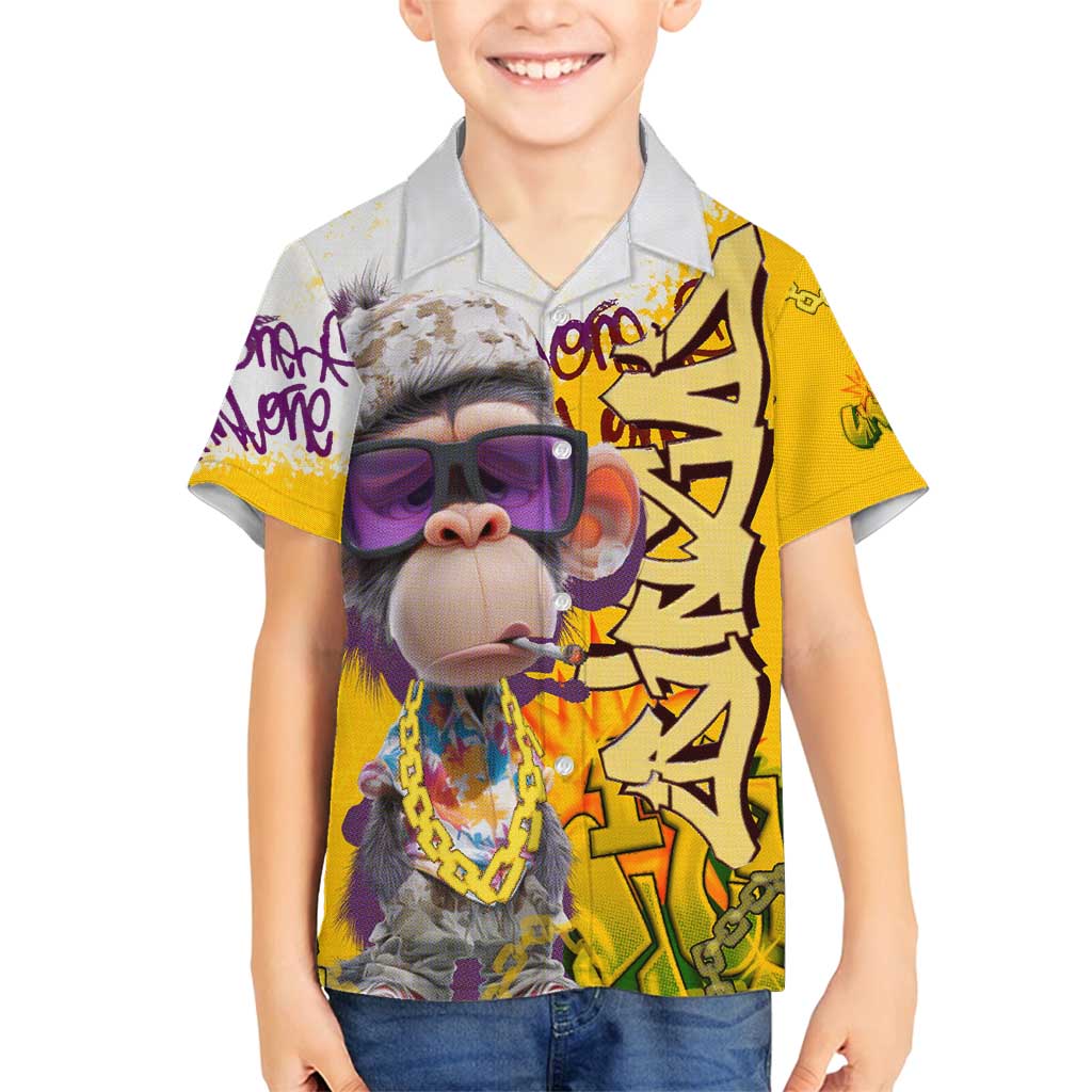 Graffiti Monkey Family Matching Tank Maxi Dress and Hawaiian Shirt with Hip Hop Sunglasses and Gold Chain Design - Wonder Print Shop