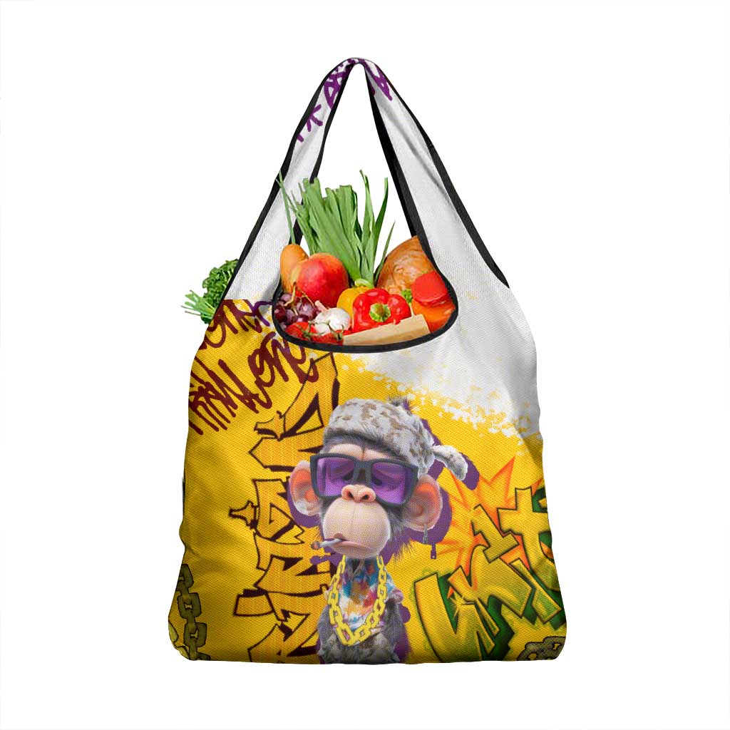 Graffiti Monkey Grocery Bag with Hip Hop Sunglasses and Gold Chain Design - Wonder Print Shop