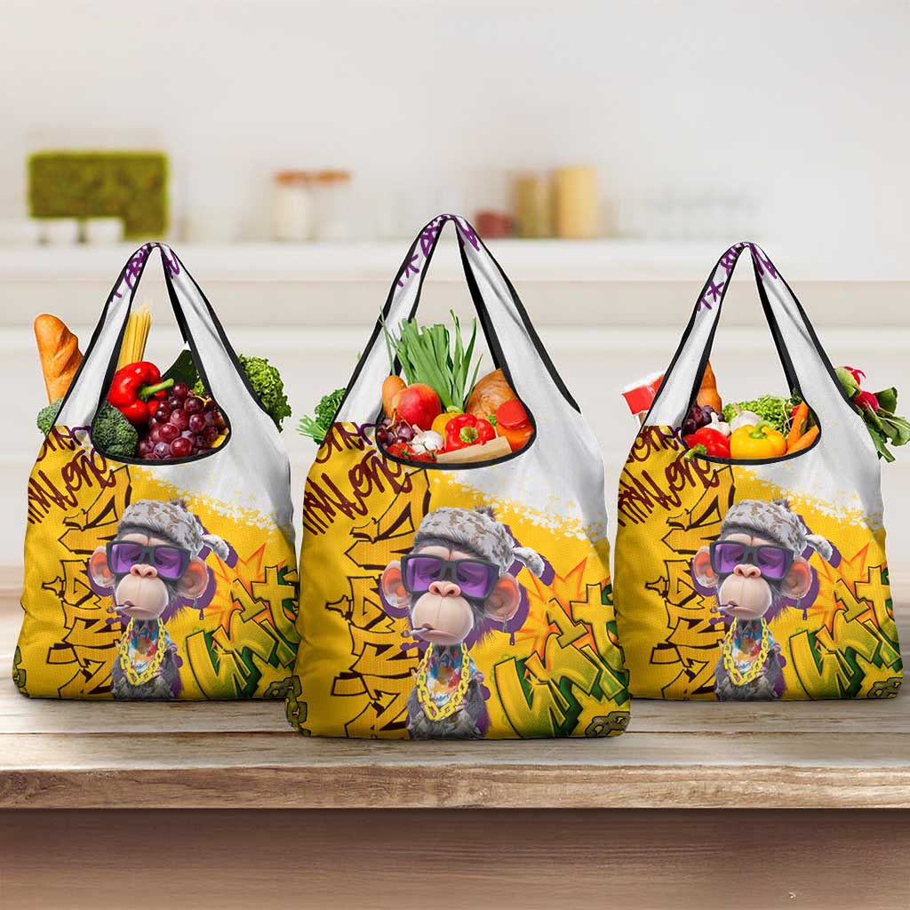 Graffiti Monkey Grocery Bag with Hip Hop Sunglasses and Gold Chain Design - Wonder Print Shop