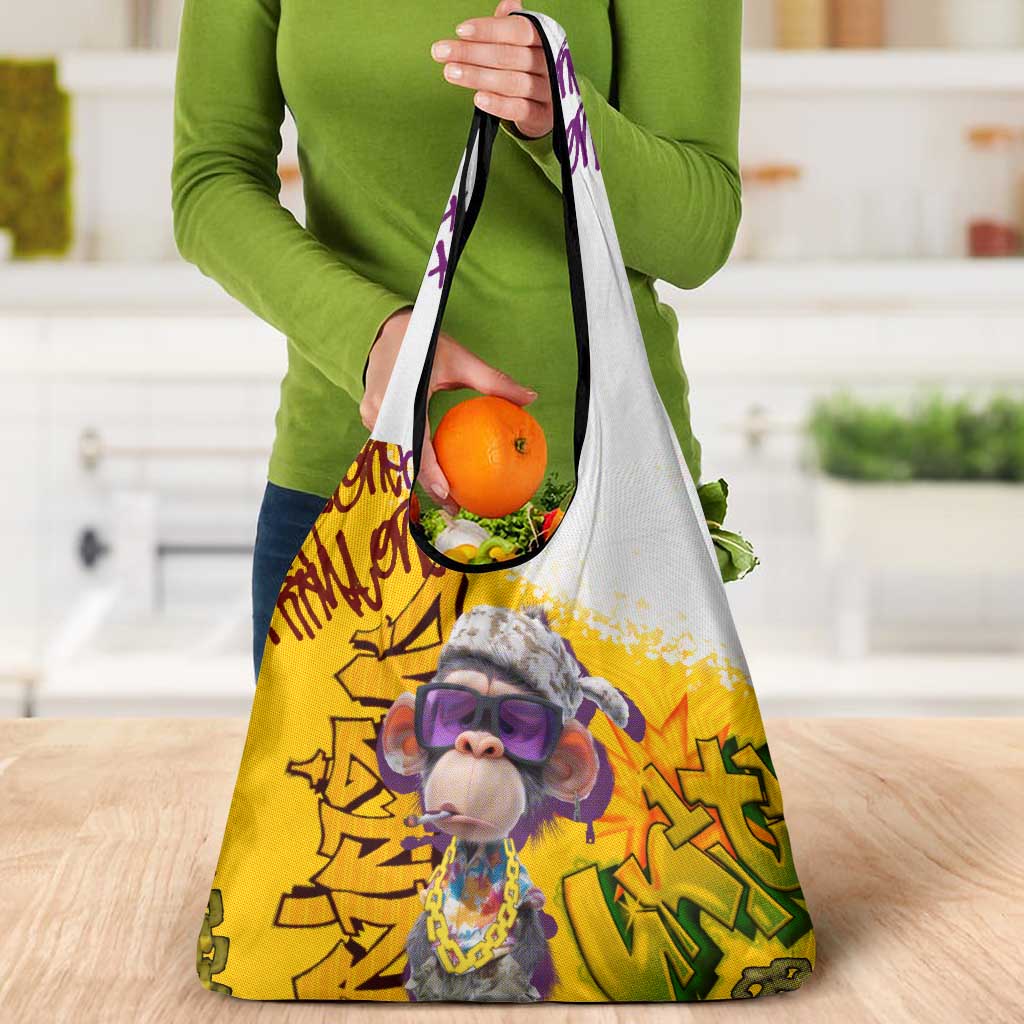 Graffiti Monkey Grocery Bag with Hip Hop Sunglasses and Gold Chain Design - Wonder Print Shop