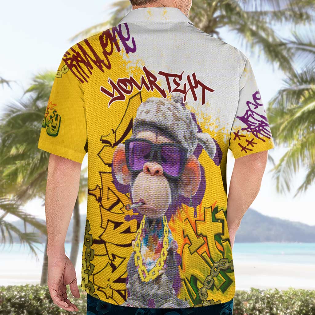 Graffiti Monkey Hawaiian Shirt with Hip Hop Sunglasses and Gold Chain Design - Wonder Print Shop