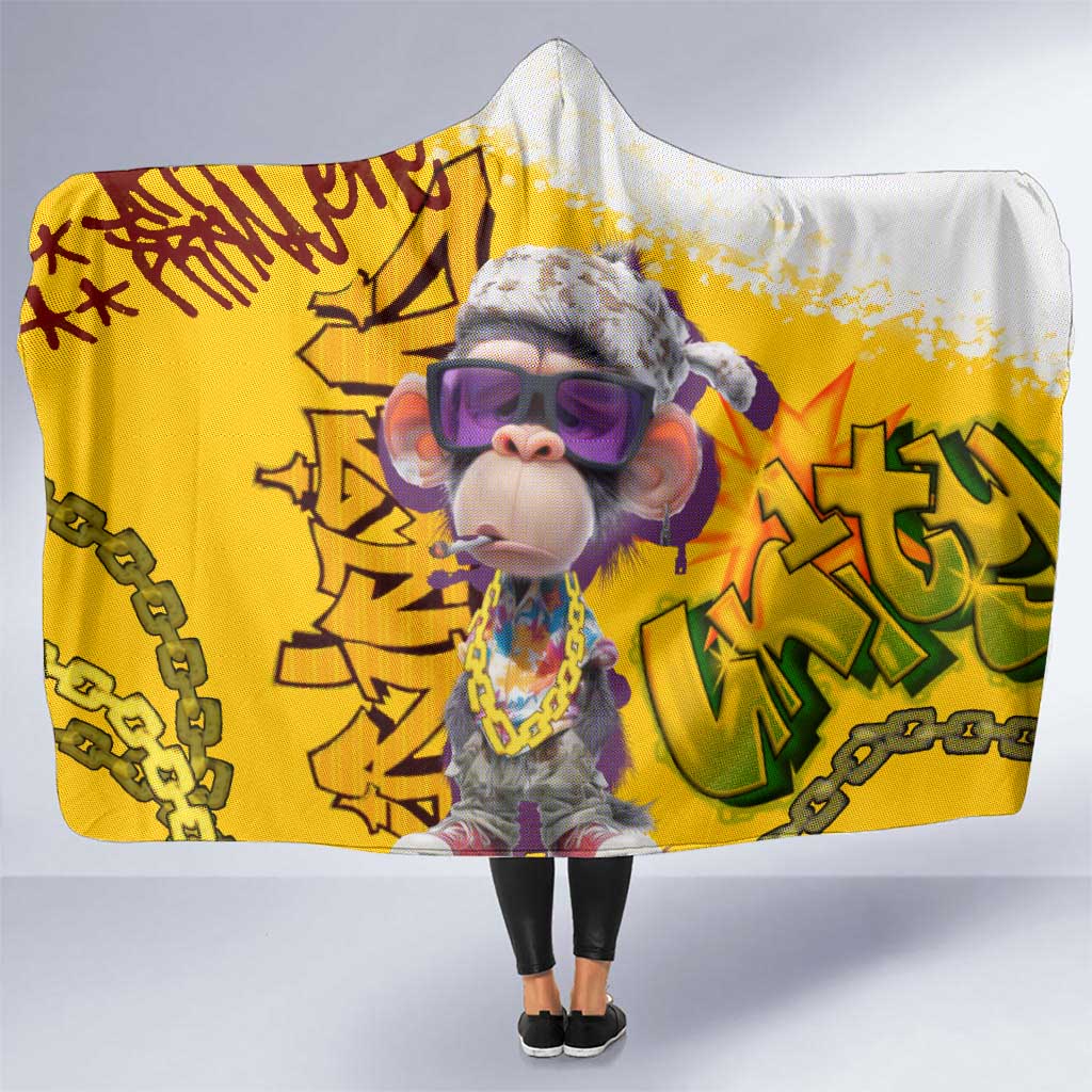 Graffiti Monkey Hooded Blanket with Hip Hop Sunglasses and Gold Chain Design - Wonder Print Shop