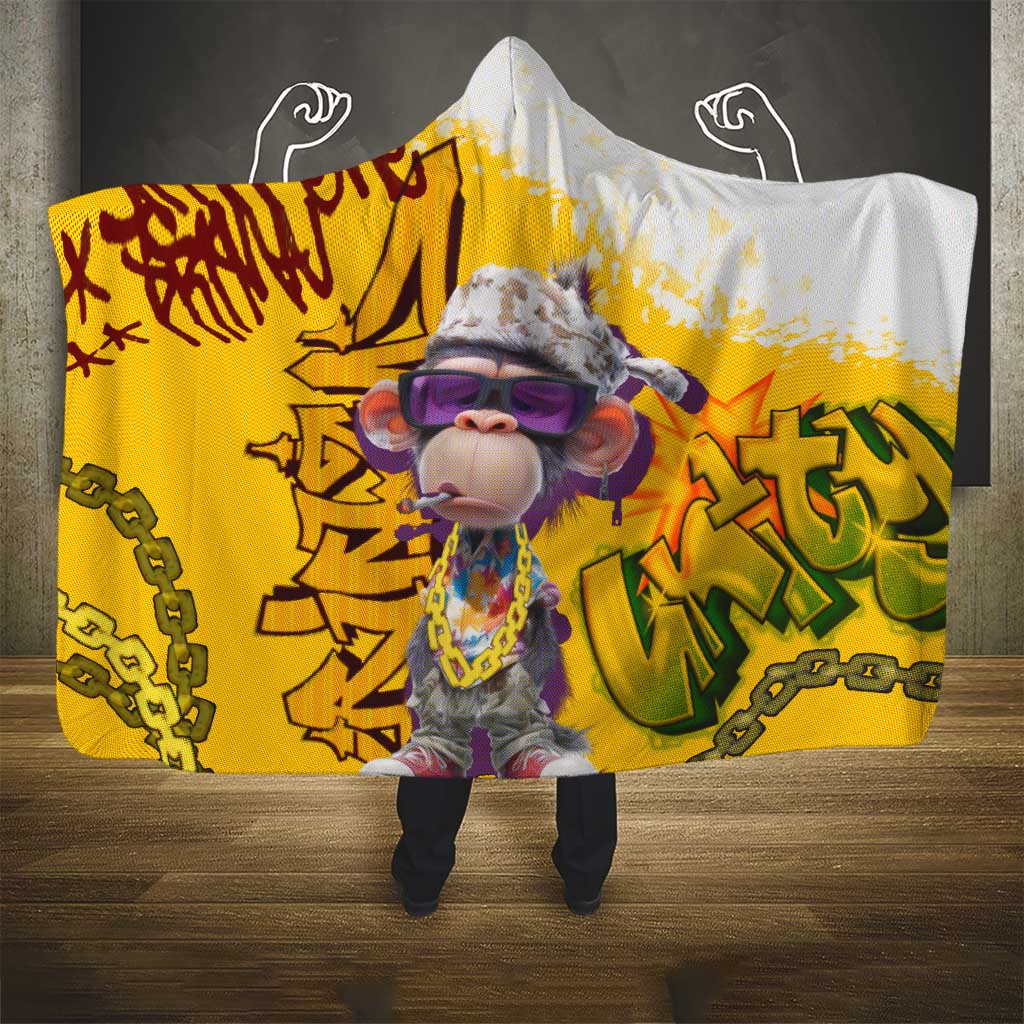 Graffiti Monkey Hooded Blanket with Hip Hop Sunglasses and Gold Chain Design - Wonder Print Shop