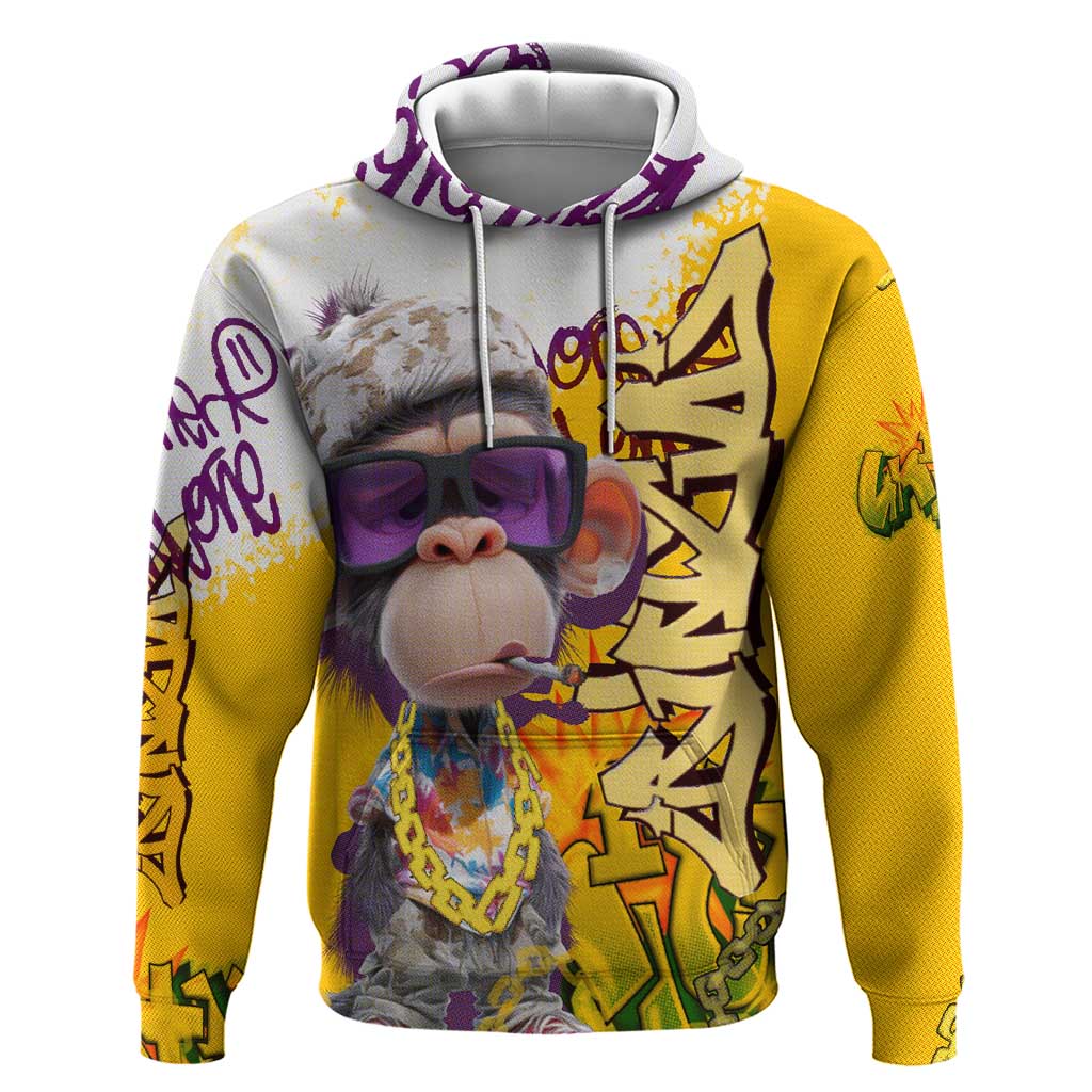 Graffiti Monkey Hoodie with Hip Hop Sunglasses and Gold Chain Design - Wonder Print Shop