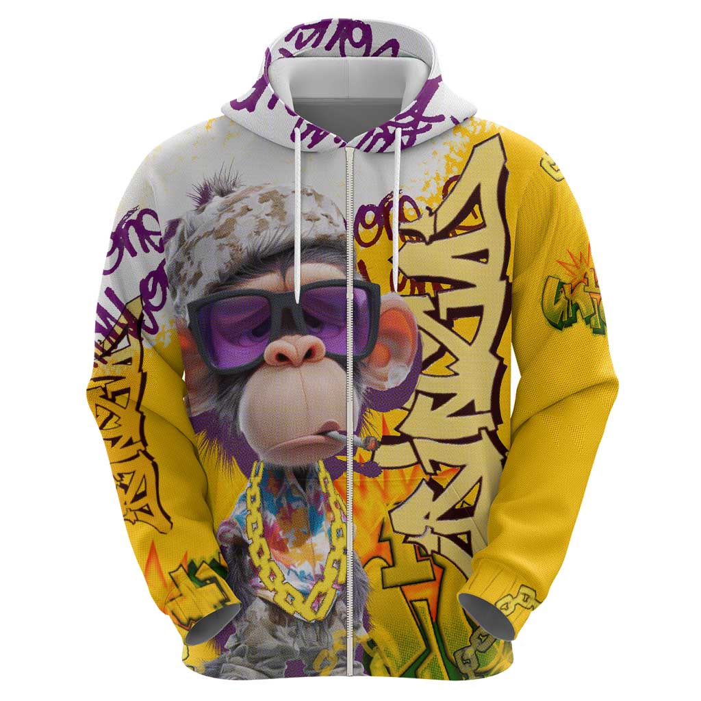Graffiti Monkey Hoodie with Hip Hop Sunglasses and Gold Chain Design - Wonder Print Shop