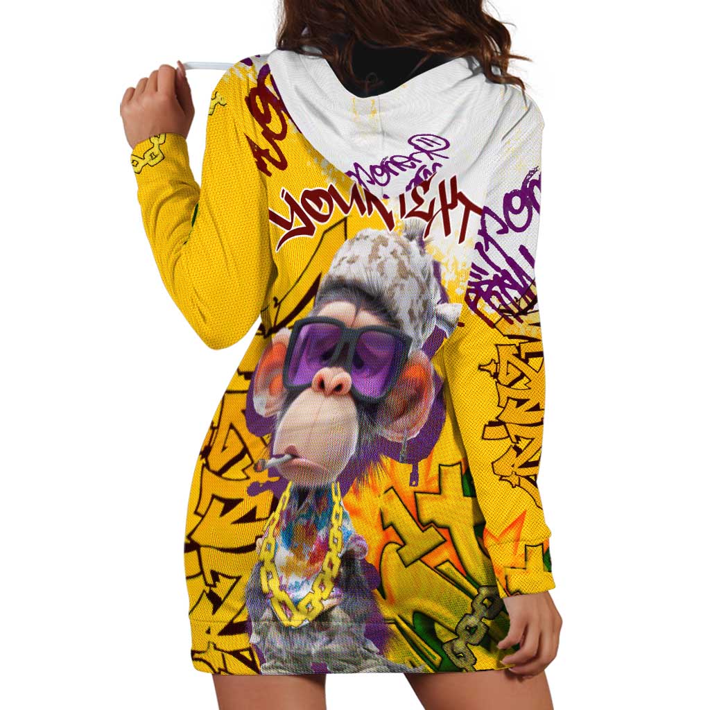 Graffiti Monkey Hoodie Dress with Hip Hop Sunglasses and Gold Chain Design - Wonder Print Shop