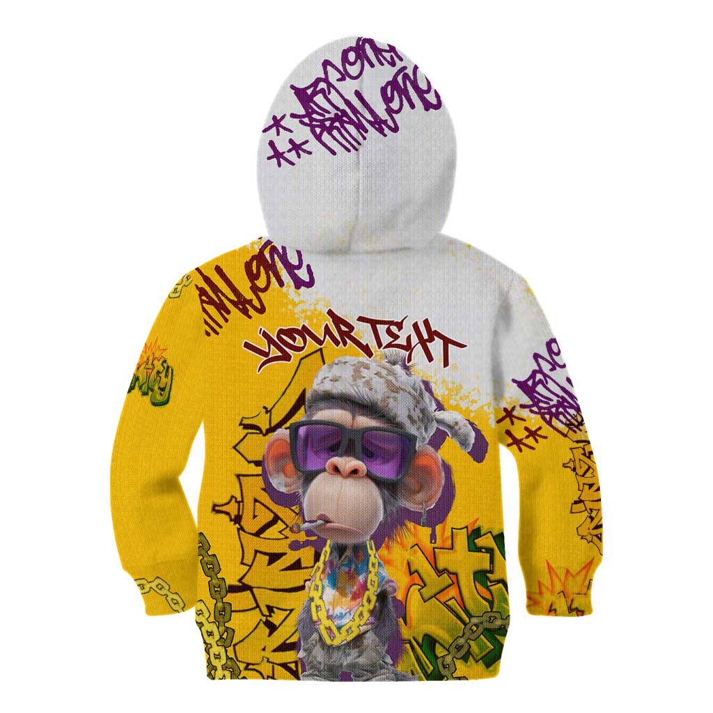 Graffiti Monkey Kid Hoodie with Hip Hop Sunglasses and Gold Chain Design - Wonder Print Shop