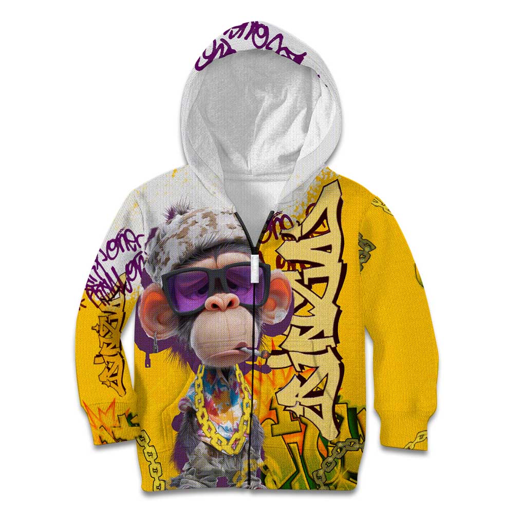 Graffiti Monkey Kid Hoodie with Hip Hop Sunglasses and Gold Chain Design - Wonder Print Shop